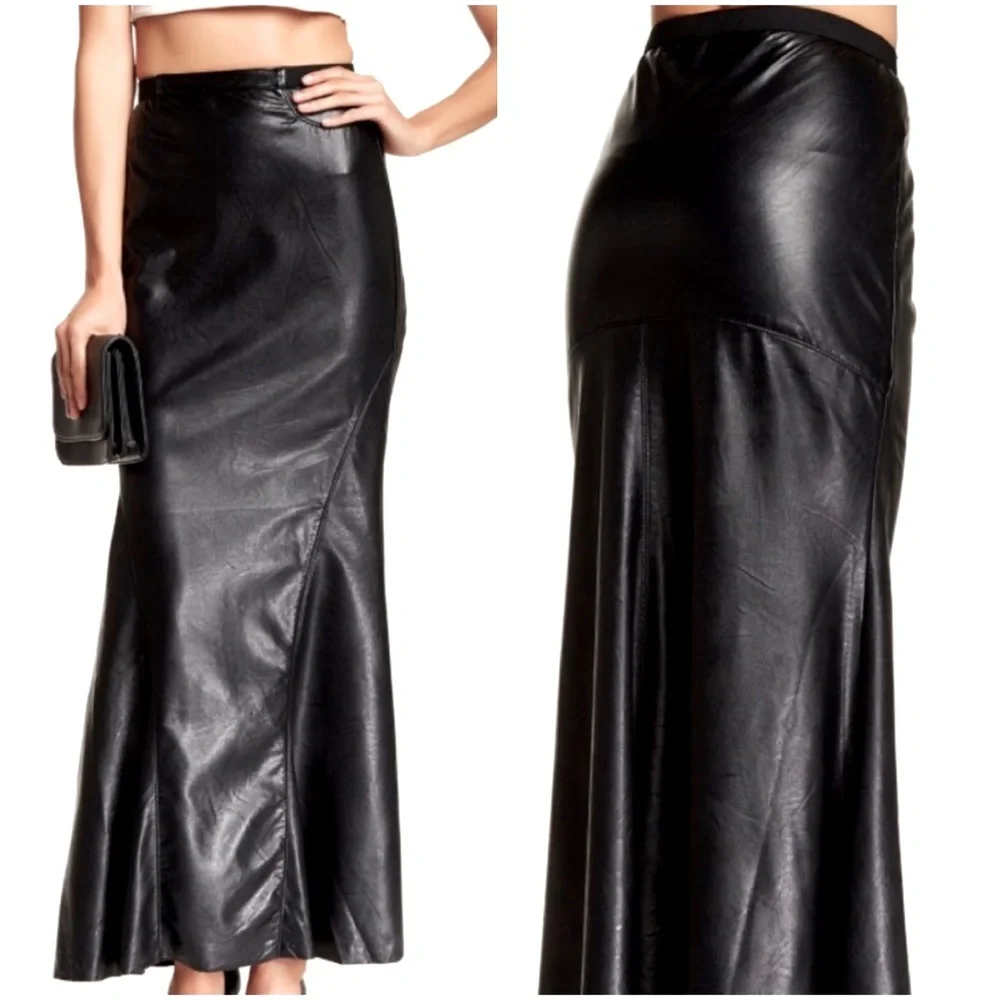 VAMPY VEGAN LEATHER MERMAID MAXI SKIRT - Picture 1 of 3